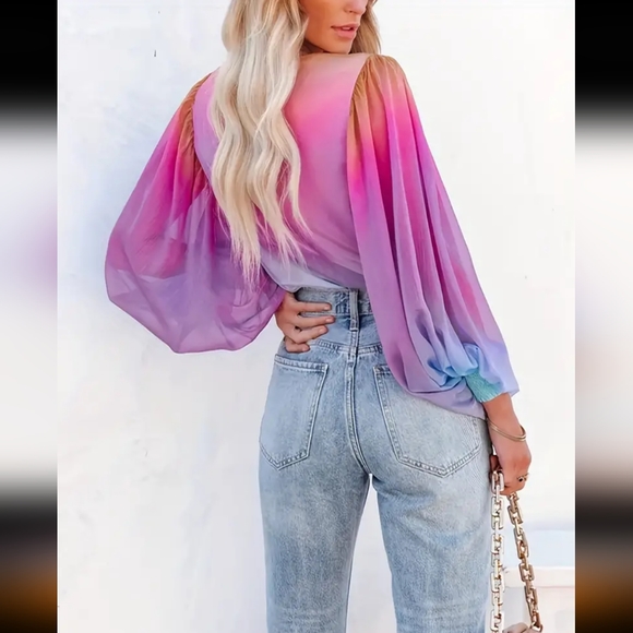 🆕Chic Multi Violet/Blue Ombre Top - Picture 3 of 10